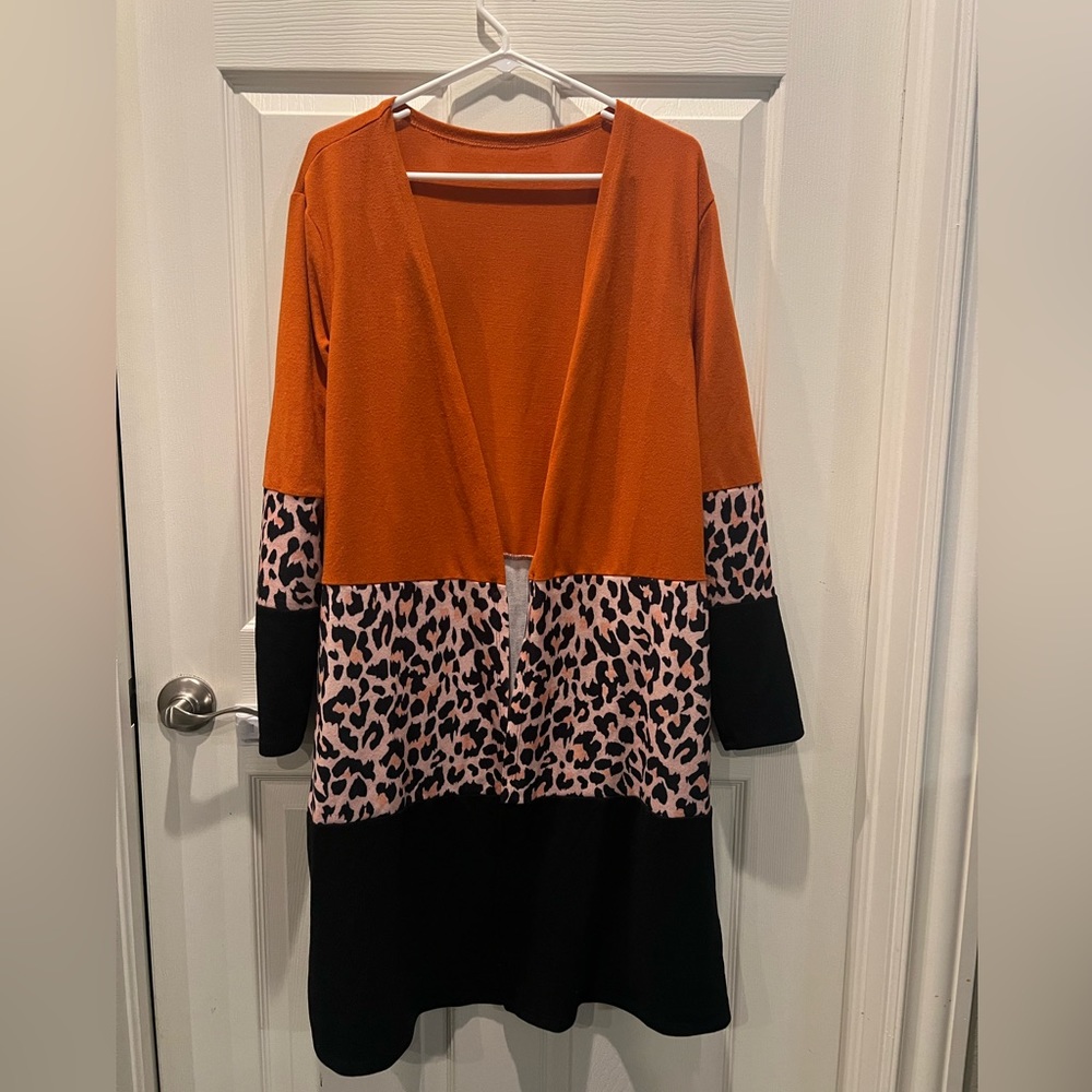 Women's Fashion Leopard Print Contrast knit Cardigan Color Blocking Long Sleeve
